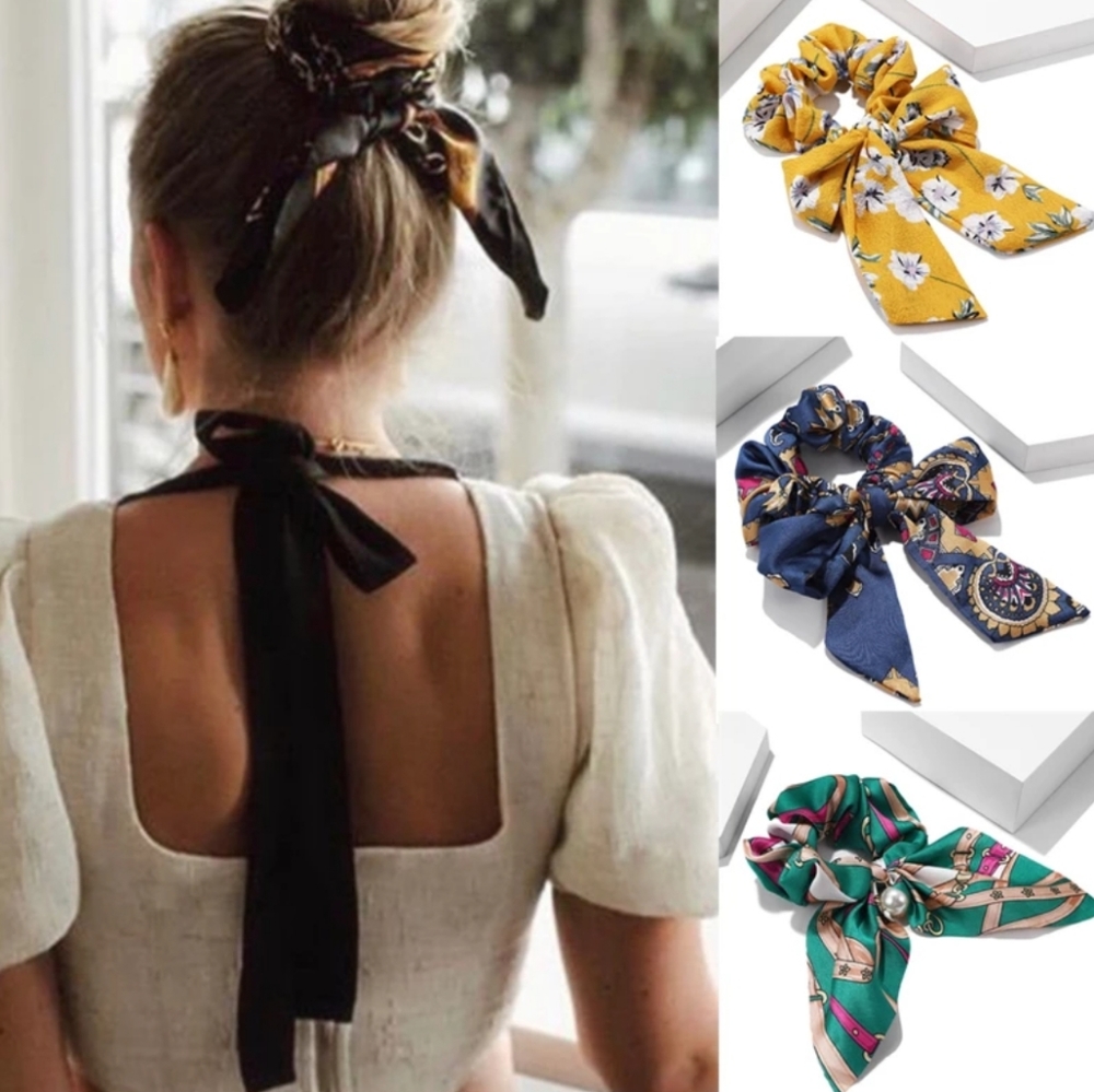 2 in 1 Scrunchie Bow Ribbon Scarf Hairbow - Picture 3 of 3